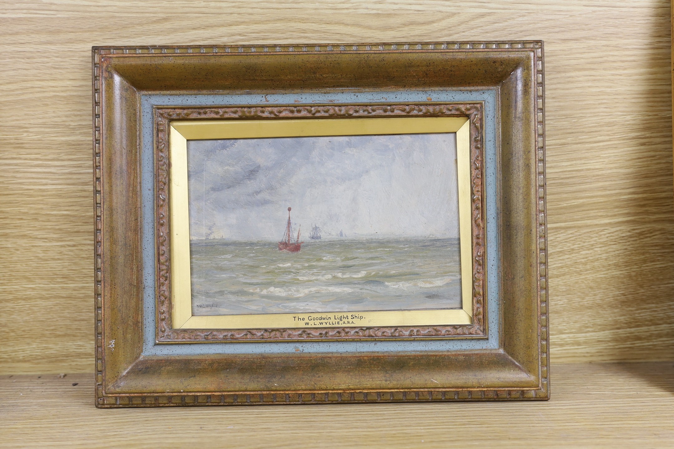 William Lionel Wyllie, RA, 1851-1931, oil on board, The Goodwin Light Ship, 13 x 20cm